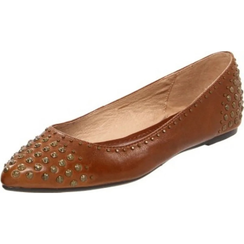 Frye Regina Studded Pointed Toe Leather Ballet Flats in Cognac - 7.5
